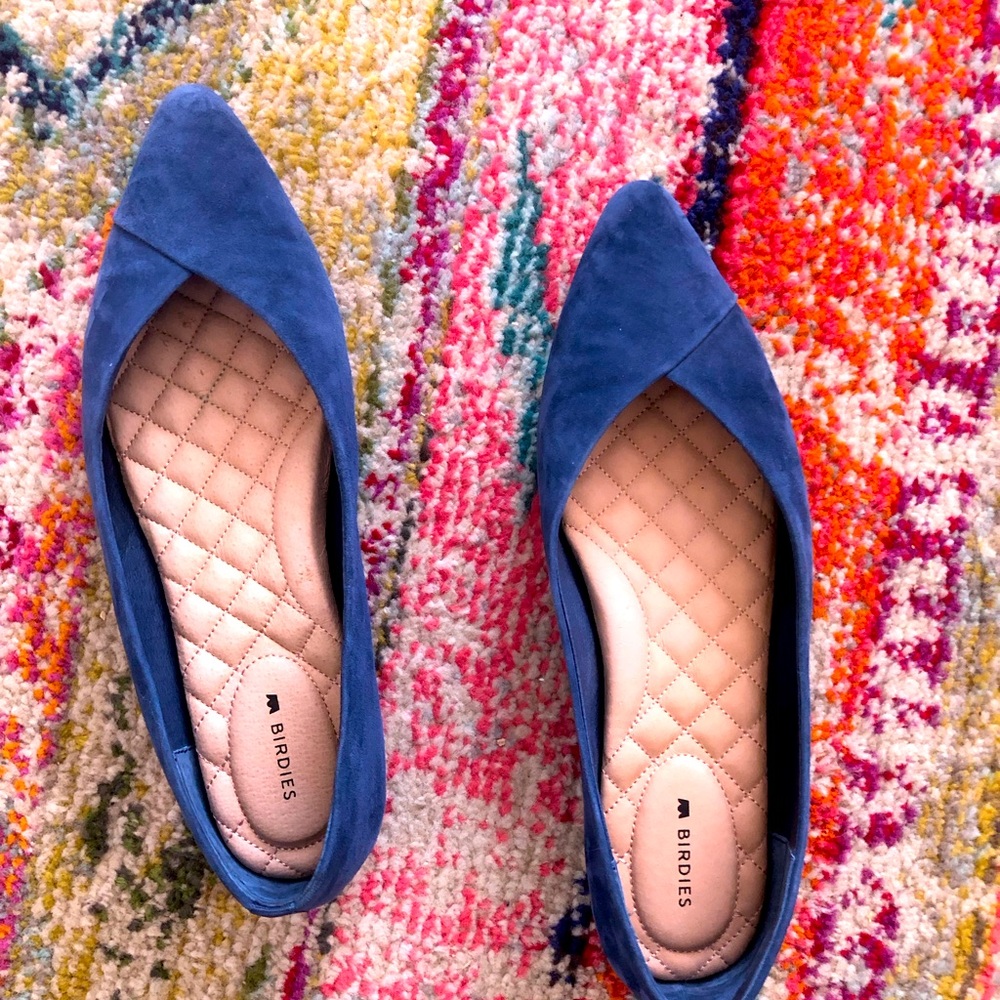 Birdies / The Goldfinch Pointed Toe Flat in Indigo Suede